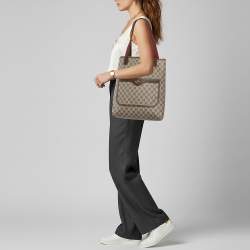 Pre Owned Gucci Sherry Web Beige/Brown GG Supreme Canvas and Leather Tote
