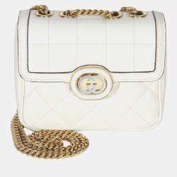مملوكة مسبقًا حقيبة غوتشي ديكو صغيرة بسلاسل جلد عجل مبطن أبيض