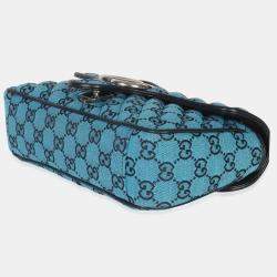 Pre Owned Gucci Blue GG Canvas Diagonal Small GG Marmont Bag