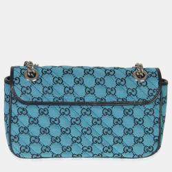 Pre Owned Gucci Blue GG Canvas Diagonal Small GG Marmont Bag