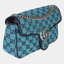 Pre Owned Gucci Blue GG Canvas Diagonal Small GG Marmont Bag