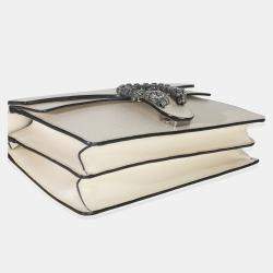 Pre Owned حقيبة غوتشي د يونيسوس جلد عجل محبب أبيض غامض كريستال صغيرة