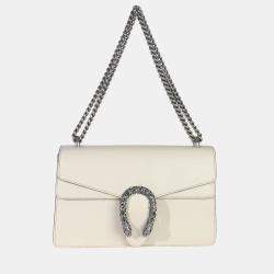 Pre Owned حقيبة غوتشي ديونيسوس جلد عجل محبب أبيض غامض كريستال صغيرة