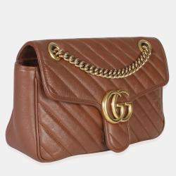 Pre Owned حقيبة كتف غوتشي ميني مارمونت من جلد العجل بني ماتلاسيه مبطن بشكل قطري