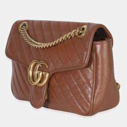 Pre Owned حقيبة كتف غوتشي ميني مارمونت من جلد العجل بني ماتلاسيه مبطن بشكل قطري