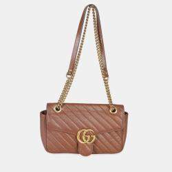Pre Owned حقيبة كتف غوتشي ميني مارمونت من جلد العجل بني ماتلاسيه مبطن بشكل قطري