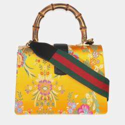 Pre Owned ح قيبة غوتشي ديونيسوس يد علوية ميديوم توكيو ساتان جلد عجل بامبو ويب صفراء