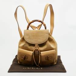 Pre Owned حقيبة ظهر غوتشي بامبو جيب بيج جلد سويدي بحبل للشد