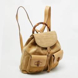 Pre Owned حقيبة ظهر غوتشي بامبو جيب بيج جلد سويدي بحبل للشد