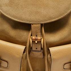 Pre Owned حقيبة ظهر غوتشي بامبو جيب بيج جلد سويدي بحبل للشد