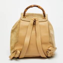 Pre Owned حقيبة ظهر غوتشي بامبو جيب بيج جلد سويدي بحبل للشد