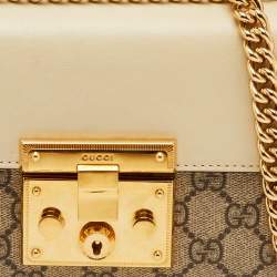 Pre Owned Gucci Padlock Small Beige/Brown GG Supreme Canvas and Leather Chain Shoulder Bag