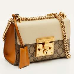 Pre Owned Gucci Padlock Small Beige/Brown GG Supreme Canvas and Leather Chain Shoulder Bag