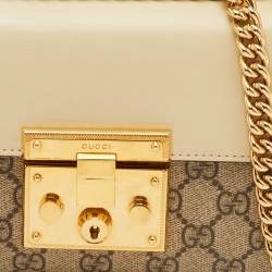 Pre Owned Gucci Padlock Small Beige/Brown GG Supreme Canvas and Leather Chain Shoulder Bag