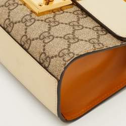 Pre Owned Gucci Padlock Small Beige/Brown GG Supreme Canvas and Leather Chain Shoulder Bag