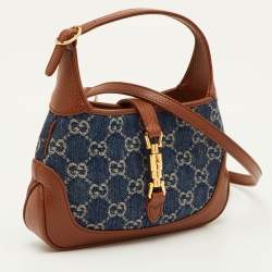 Pre Owned حقيبة كتف غوتشي جاكي 1961 صغيرة دنيم جي جي أزرق/بني وجلد