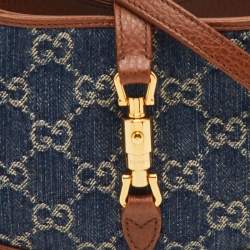 Pre Owned حقيبة كتف غوتشي جاكي 1961 صغيرة دنيم جي جي أزرق/بني وجلد