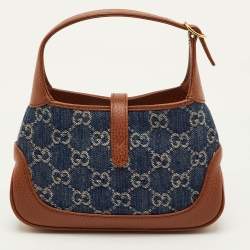 Pre Owned حقيبة كتف غوتشي جاكي 1961 صغيرة دنيم جي جي أزرق/بني وجلد