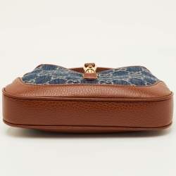 Pre Owned حقيبة كتف غوتشي جاكي 1961 صغيرة دنيم جي جي أزرق/بني وجلد