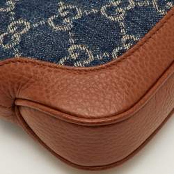 Pre Owned حقيبة كتف غوتشي جاكي 1961 صغيرة دنيم جي جي أزرق/بني وجلد