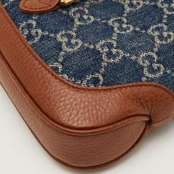 Pre Owned حقيبة كتف غوتشي جاكي 1961 صغيرة دنيم جي جي أزرق/بني وجلد