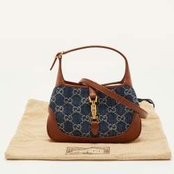 Pre Owned حقيبة كتف غوتشي جاكي 1961 صغيرة دنيم جي جي أزرق/بني وجلد