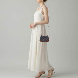 Pre Owned حقيبة كتف غوتشي جاكي 1961 صغيرة دنيم جي جي أزرق/بني وجلد