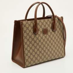 مملوكة مسبقًا حقيبة يد غوتشي كانفاس و جلد GG سوبريم بنية / بيج متشابكة صغيرة رترو