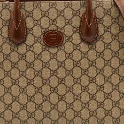 مملوكة مسبقًا حقيبة يد غوتشي كانفاس و جلد GG سوبريم بنية / بيج متشابكة صغيرة رترو