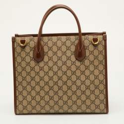 مملوكة مسبقًا حقيبة يد غوتشي كانفاس و جلد GG سوبريم بنية / بيج متشابكة صغيرة رترو