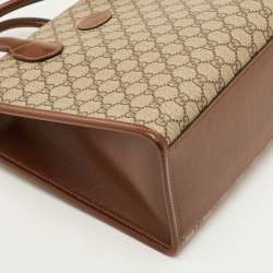 مملوكة مسبقًا حقيبة يد غوتشي كانفاس و جلد GG سوبريم بنية / بيج متشابكة صغيرة رترو