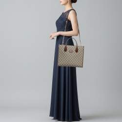 مملوكة مسبقًا حقيبة يد غوتشي كانفاس و جلد GG سوبريم بنية / بيج متشابكة صغيرة رترو