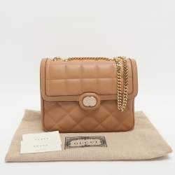 Pre Owned Gucci Deco Small Brown Quilted Leather Shoulder Bag