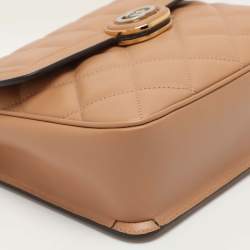 Pre Owned Gucci Deco Small Brown Quilted Leather Shoulder Bag