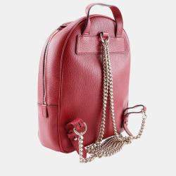 Pre Owned حقيبة ظهر غوتشي سلسلة سوهو جلد عجل محبب باللون الأحمر