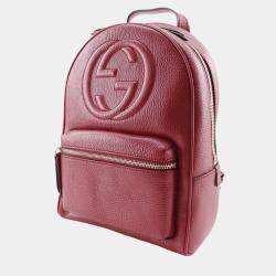 Pre Owned حقيبة ظهر غوتشي سلسلة سوهو جلد عجل محبب باللون الأحمر