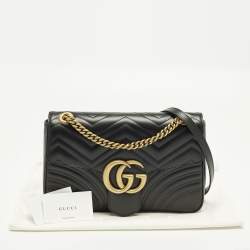 Pre Owned Gucci GG Marmont Medium Black Matelassé Leather Shoulder Bag