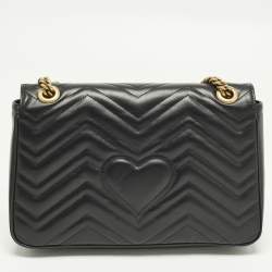 Pre Owned Gucci GG Marmont Medium Black Matelassé Leather Shoulder Bag