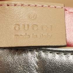 Pre Owned Gucci GG Pearl Marmont Flap Mini Silver Matelassé Leather Shoulder Bag