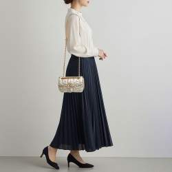 Pre Owned Gucci GG Pearl Marmont Flap Mini Silver Matelassé Leather Shoulder Bag