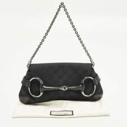 مملوكة مسبقًا Gucci Horsebit Black GG Canvas and Leather Chain Clutch