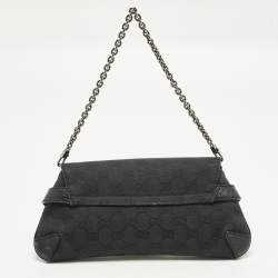 مملوكة مسبقًا Gucci Horsebit Black GG Canvas and Leather Chain Clutch