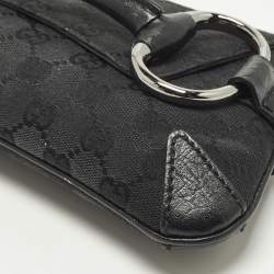 مملوكة مسبقًا Gucci Horsebit Black GG Canvas and Leather Chain Clutch