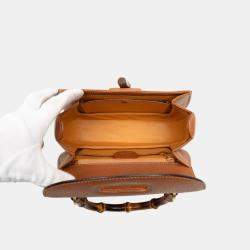 Pre Owned حقيبة يد علوية غوتشي بامبو جلد عجل بني صغيرة