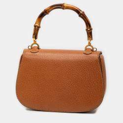 Pre Owned حقيبة يد علوية غوتشي بامبو جلد عجل بني صغيرة