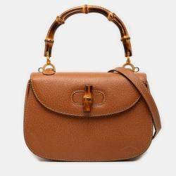 Pre Owned حقيبة يد علوية غوتشي بامبو جلد عجل بني صغيرة