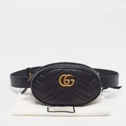 Pre Owned حقيبة حزام غوتشي جي جي مارمونت جلد ماتيلاسى أسود صغيرة