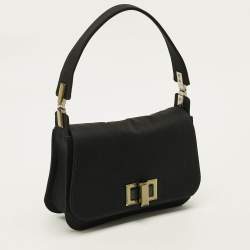 Pre Owned Gucci Black Satin Turnlock Flap Bag