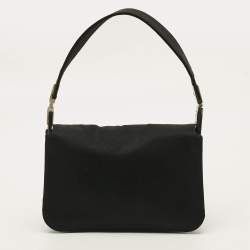 Pre Owned Gucci Black Satin Turnlock Flap Bag