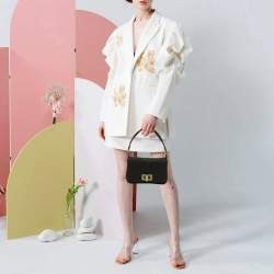 Pre Owned Gucci Black Satin Turnlock Flap Bag